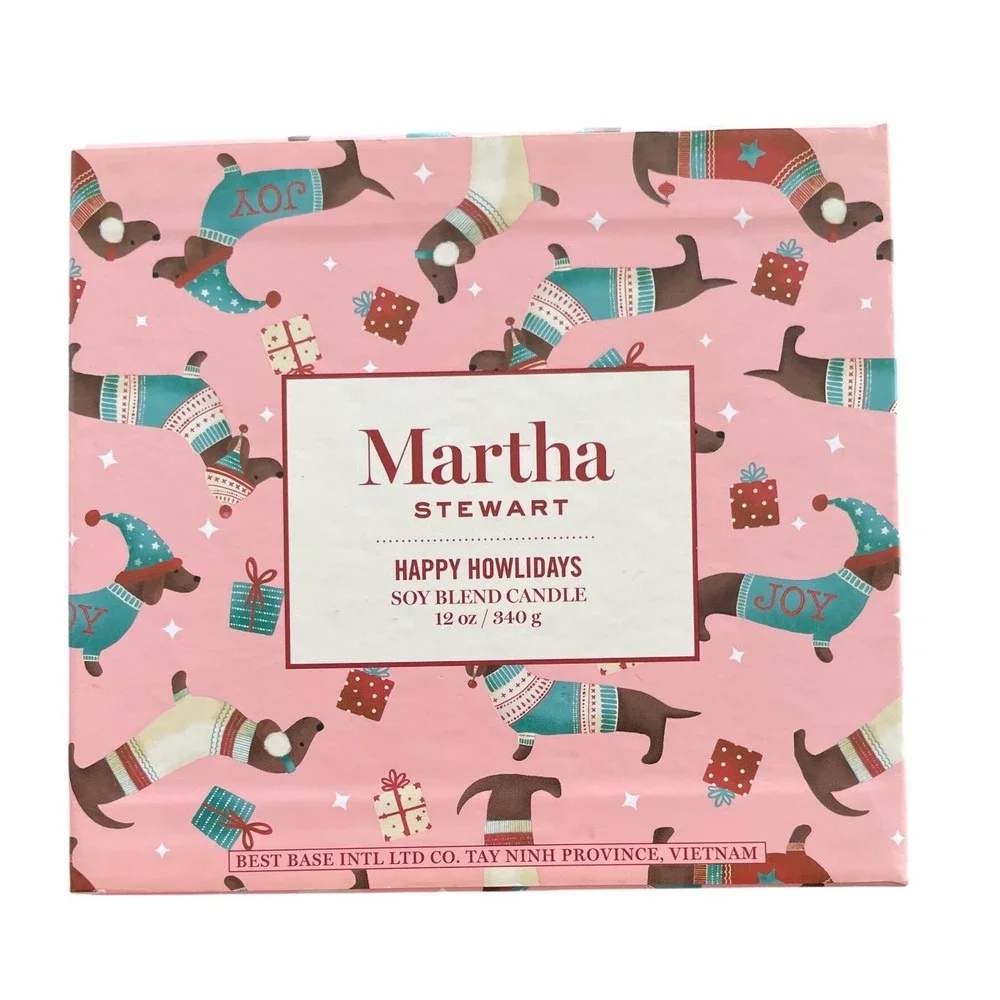 Martha Stewart Happy Howlidays Dachshund Soy Blend Candle 12oz Pink Holiday Dog